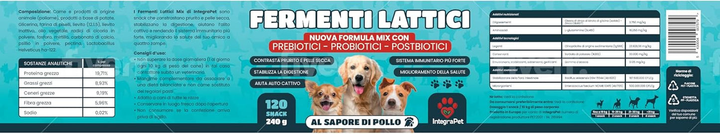 Probiotics Dog Itching and Breath Dog - Probiotics and Prebiotics Digestive Natural Snacks, 120 Chewable Chicken Flavour, Dog Products for Intestinal Wellness and Skin