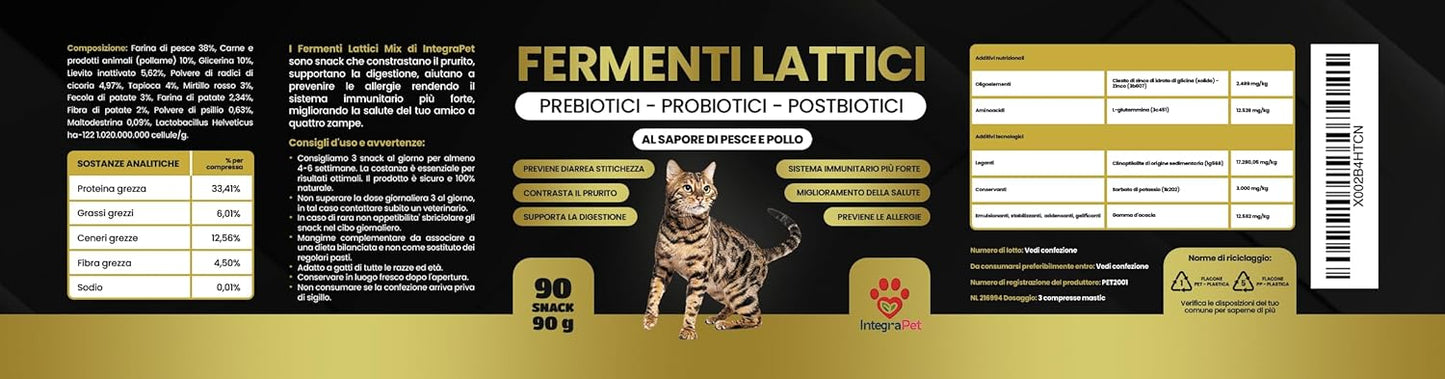 Probiotics for Cats with Lactic Ferments Cats - Prebiotic Digestive Probiotics, 90 Natural Snacks Chicken Flavour for Bowel Regularity and Defense
