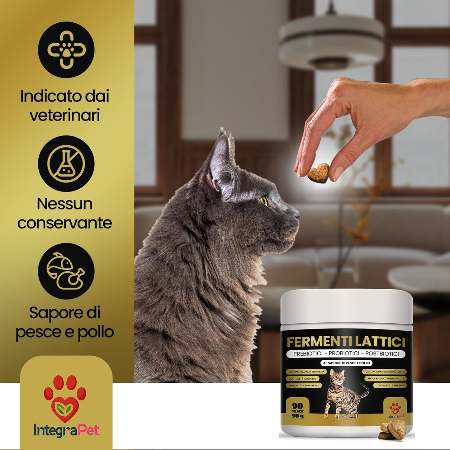 Probiotics for Cats with Lactic Ferments Cats - Prebiotic Digestive Probiotics, 90 Natural Snacks Chicken Flavour for Bowel Regularity and Defense