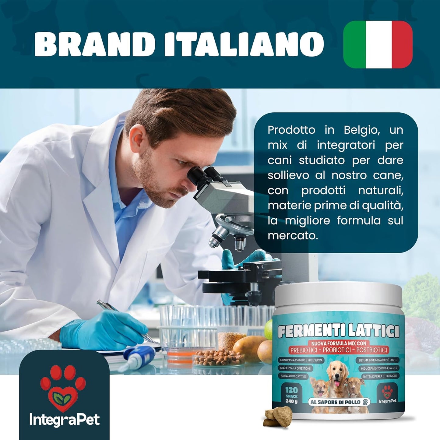 Probiotics Dog Itching and Breath Dog - Probiotics and Prebiotics Digestive Natural Snacks, 120 Chewable Chicken Flavour, Dog Products for Intestinal Wellness and Skin