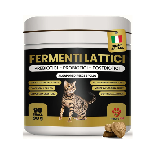 Probiotici per Gatti con Fermenti Lattici per Gatti - Probiotici Digestivi Prebiotici, 90 Snack Naturali al Gusto Pollo per Regolarità Intestinale e Difese Immunitarie